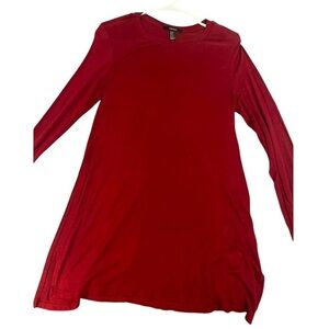 Forever 21 Red High Side Slits Long Sleeve Basics Shirt Tunic